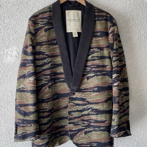 RALPH LAUREN DENIM & SUPPLY cotton TIGER STRIPE CAMO SHAWL COLLAR TUX JACKET XL